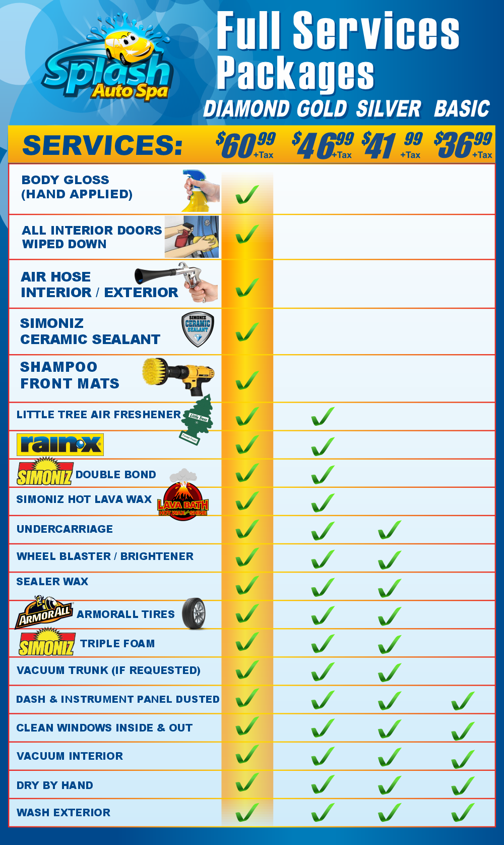 Car Wash Menu